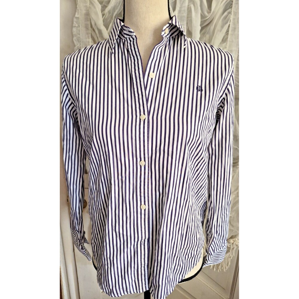 Lauren Ralph Lauren Button Down Shirt Cotton Purple Striped Woman S Preppy
